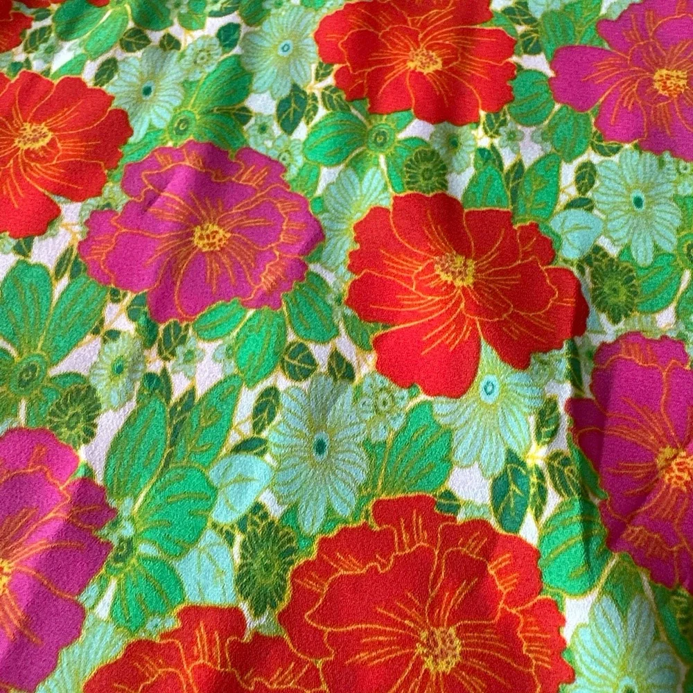 Pleione Size Lg White Orange hibiscus Floral Ruffle Flutter Sleeve V Neck Top - Picture 11 of 11